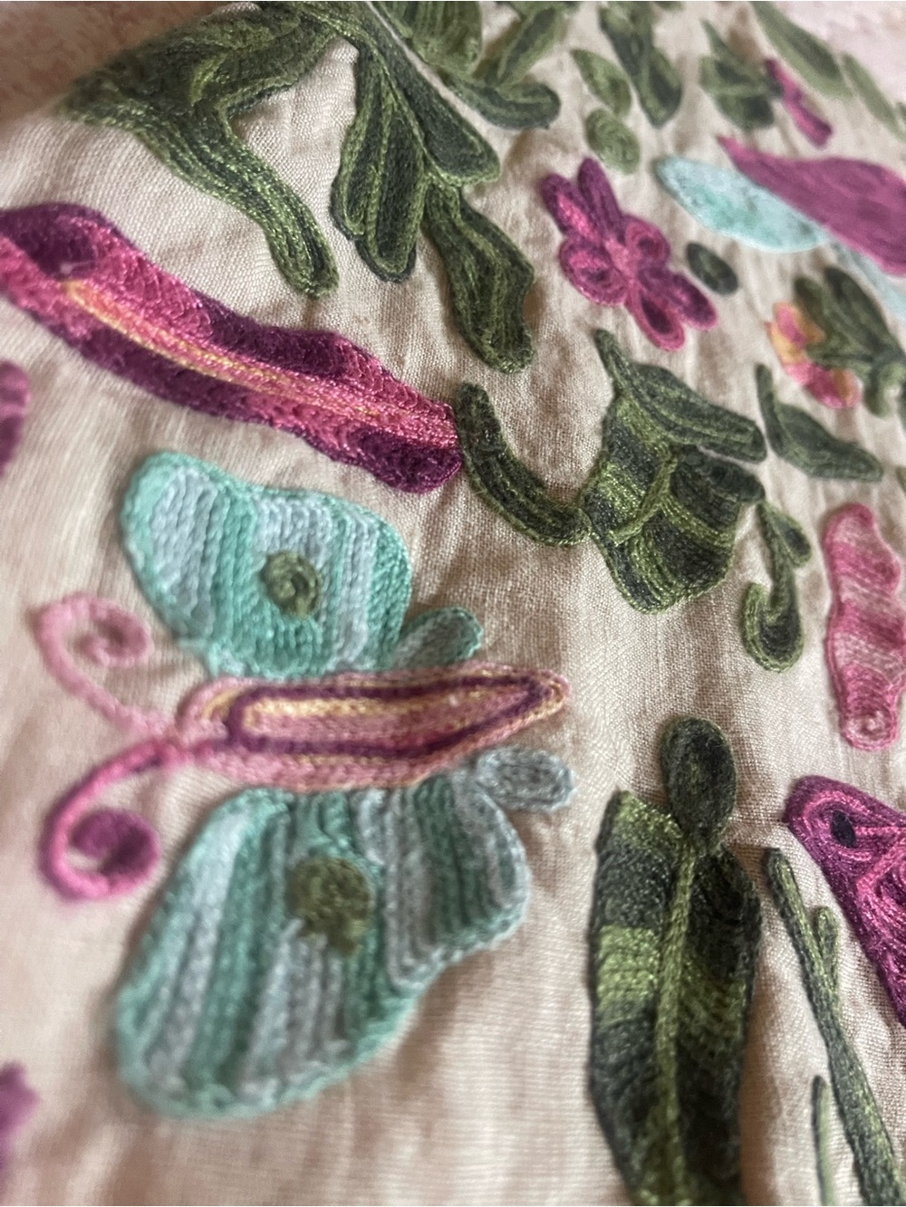 Calypso St. Barth Cream A-Line Skirt with Colorful Bird Embroidery - Picture 4 of 12